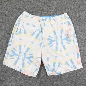 Birddogs Shorts Mens‎ XL Long 9" White Blue Tie Dye Stretch Lined Elastic Waist
